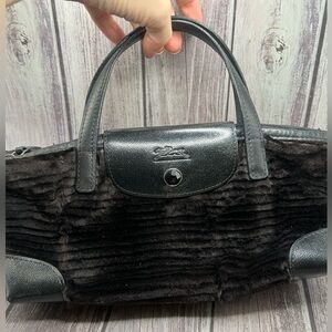 LONGCHAMP Fur & Leather Mini Handbag Brown Black RARE